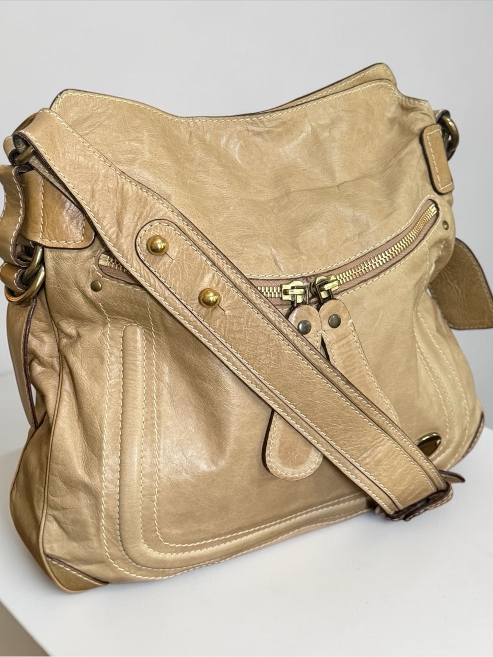 Vintage Chloe Beige Leather Shoulder Bag - Picture 3 of 16